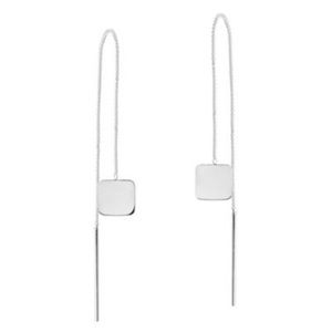 AeraVida Sterling Silver Minimalist Trendy Square Chain Threader Earrings